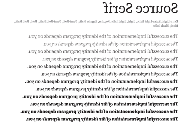 Source Serif font sample in 12 weights