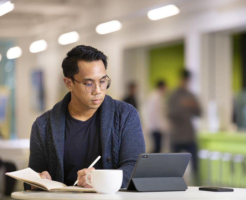 A student works on an online class